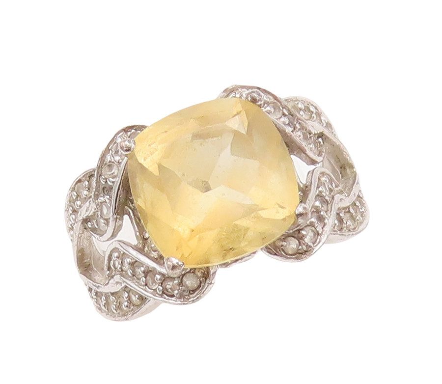 925 Sterling Silver Vintage Ring Square & Loop Cutout 2 Tone Topaz Sz 6  RG29280