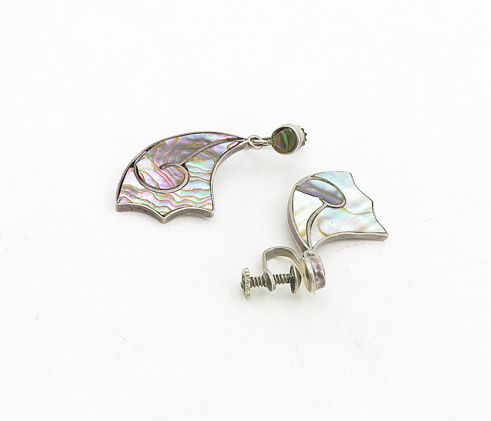 TAXCO MEXICO 925 Silver  Vintage Abalone Non Pierce Dangle Earrings  EG4503