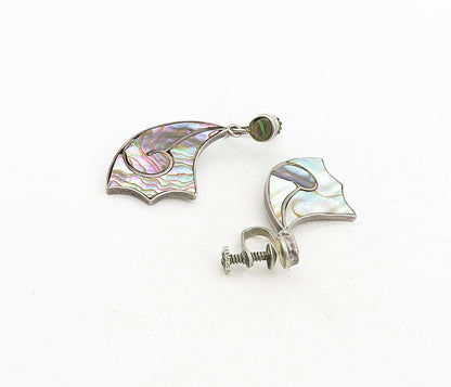 TAXCO MEXICO 925 Silver  Vintage Abalone Non Pierce Dangle Earrings  EG4503