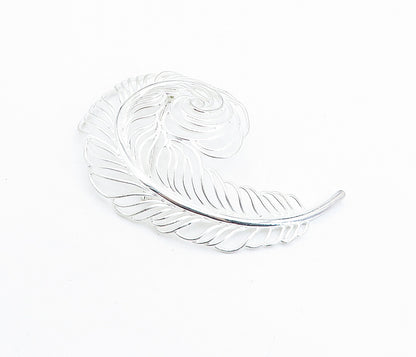 925 Sterling Silver  Vintage Shiny Swirl Single Feather Brooch Pin  BP2175