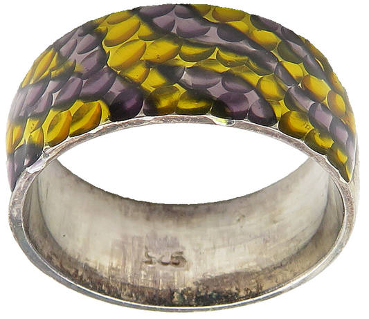 925 Sterling Silver  Vintage Enamel Coated Design Band Ring Sz 7  RG10457