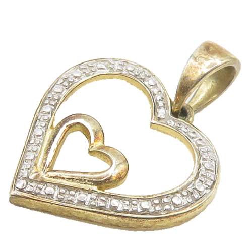 925 Sterling Silver  Vintage Genuine Diamond Open Love Heart Pendant  PT14356