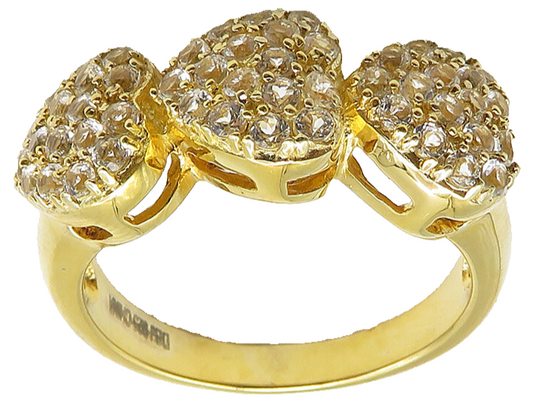 925 Sterling Silver  Topaz Gold Plated Love Hearts Band Ring Sz 7  RG10455