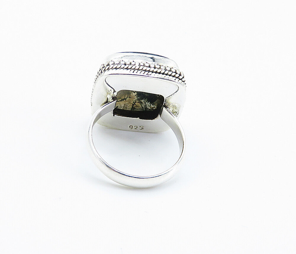 925 Sterling Silver  Agate Twist Patterned Square Cocktail Ring Sz 7  RG8230