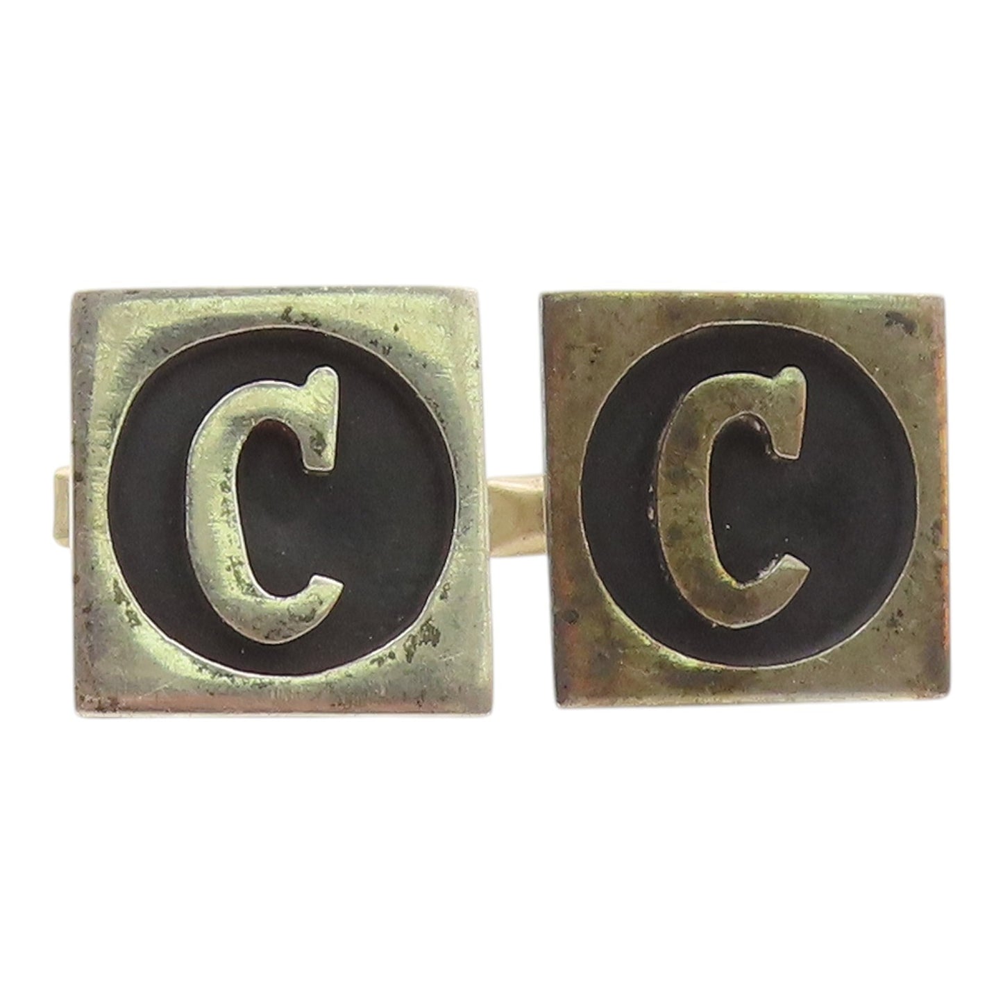 MEXICO 925 Sterling Silver  Vintage Carved Initial C Square Cufflinks  TR3373