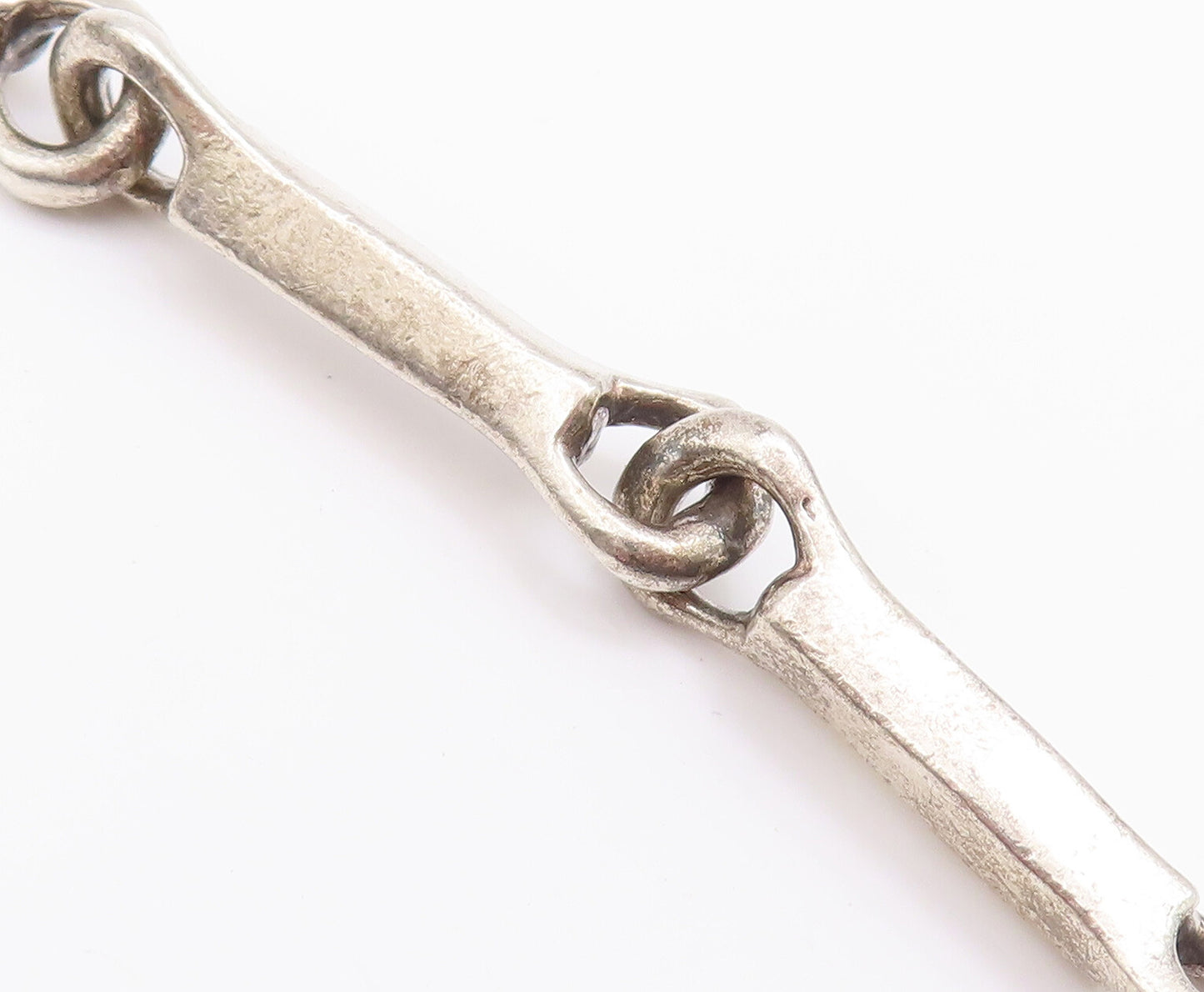 925 Sterling Silver Vintage Necklace MEXICO Heavy Solid Carved Block Link NE4295