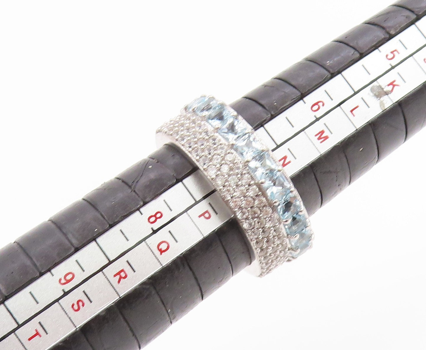 925 Sterling Silver Vintage Ring Blue & White Topaz Eternity Band  Sz 7  RG35662