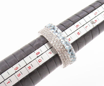 925 Sterling Silver Vintage Ring Blue & White Topaz Eternity Band  Sz 7  RG35662