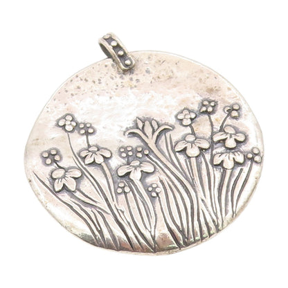 925 Sterling Silver Vintage Pendant SHABLOOL Carved Floral Medallion  PT25731