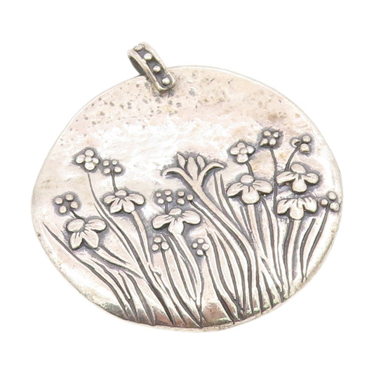 925 Sterling Silver Vintage Pendant SHABLOOL Carved Floral Medallion  PT25731