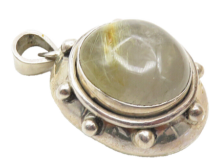 925 Sterling Silver  Vintage Cabochon Cut Quartz Round Drop Pendant  PT7584