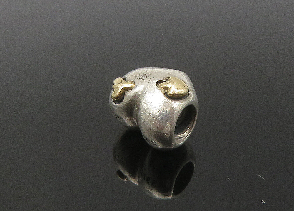 PANDORA 925 Silver & 14K GOLD  Vintage Two Tone Heart Slide Pendant  PT18009