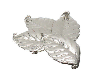 OLD CREST 925 Sterling Silver  Vintage Shiny Floral Leaves Brooch Pin  BP6534