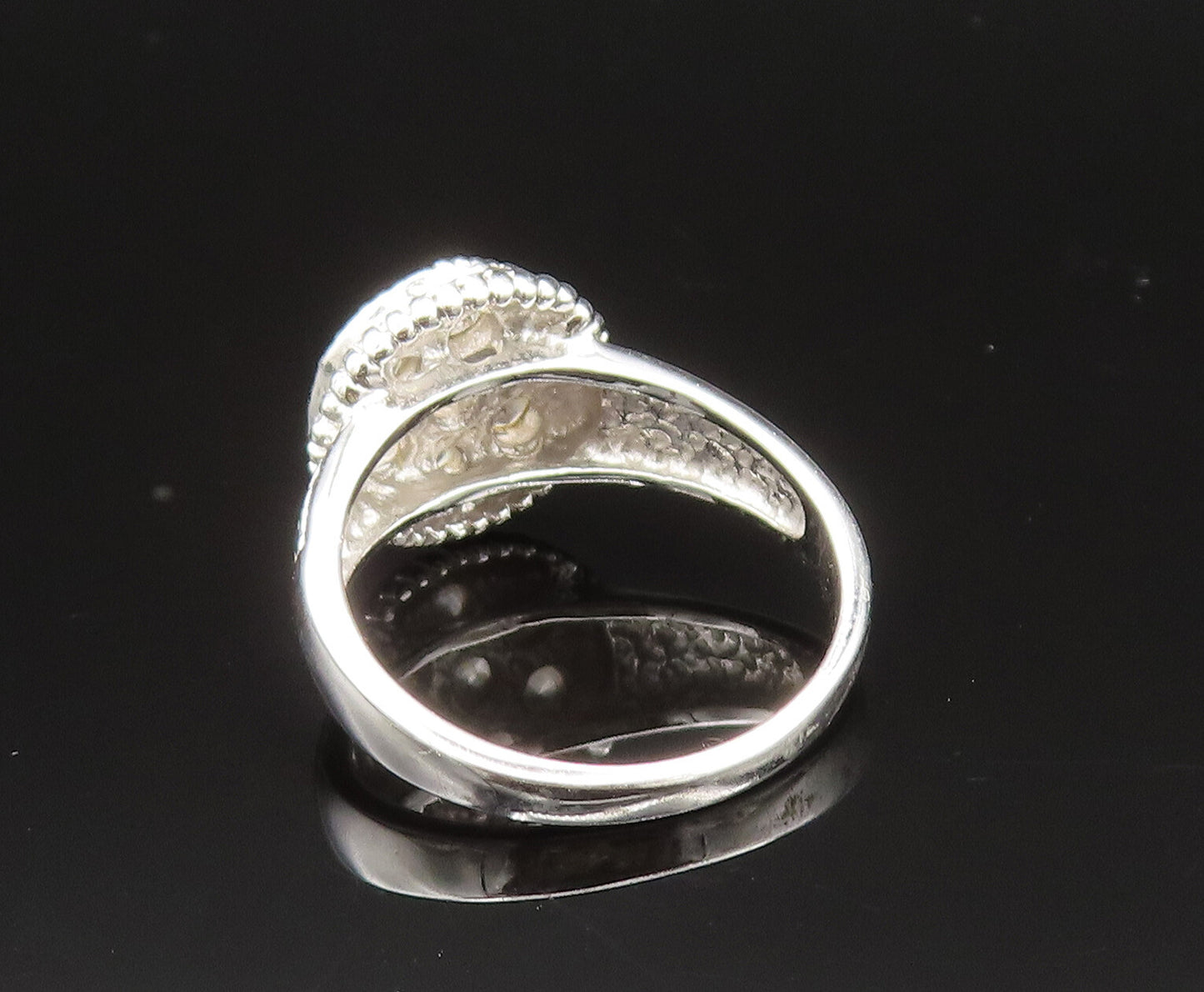 925 Silver  Vintage Rope Border Floral Cubic Zirconia Ring Sz 7  RG25562