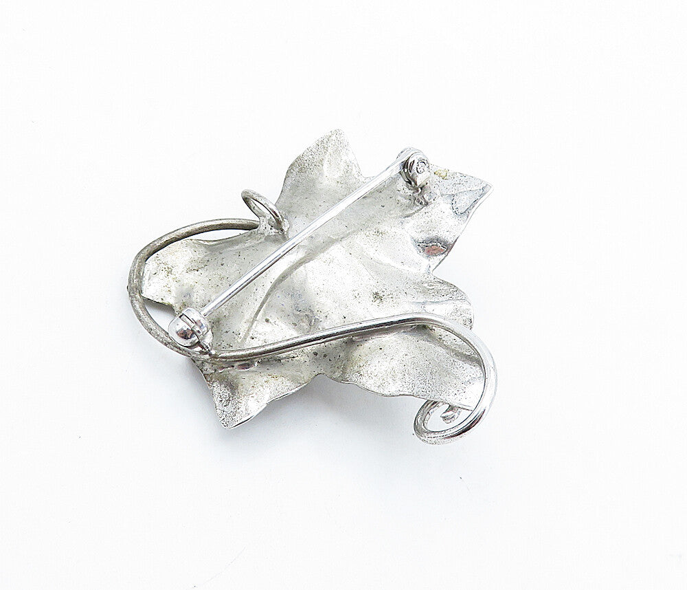 CARL ART 925 Sterling Silver  Vintage Shiny Floral Leaf Brooch Pin  BP2464