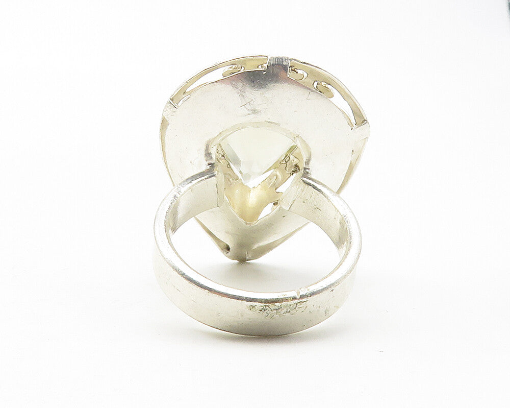 925 Sterling Silver  Pear Shape Topaz Cutout Swirl Cocktail Ring Sz 7  RG11836