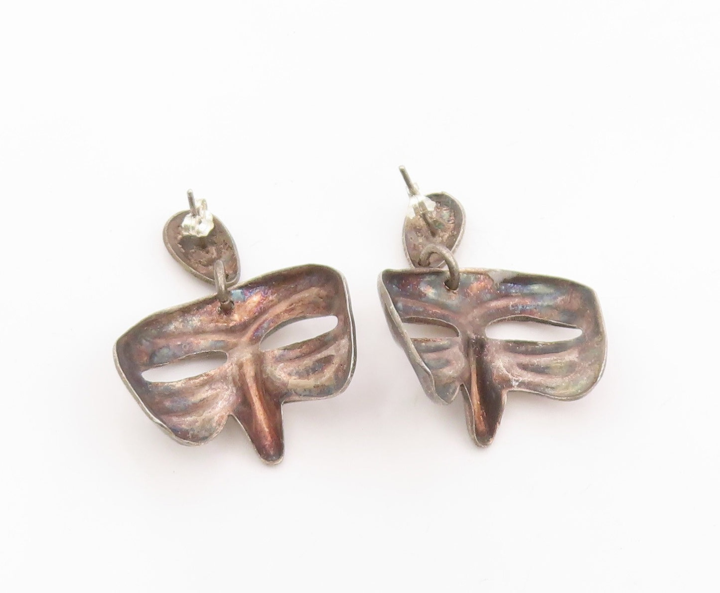 925 Sterling Silver Vintage Earrings Modernist Theatrical Mask Drops  EG13976