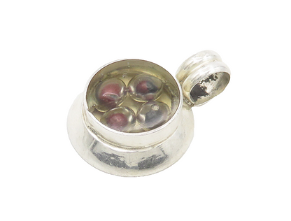 925 Sterling Silver  Vintage Petite Red Stones Glass Art Pendant  PT14261
