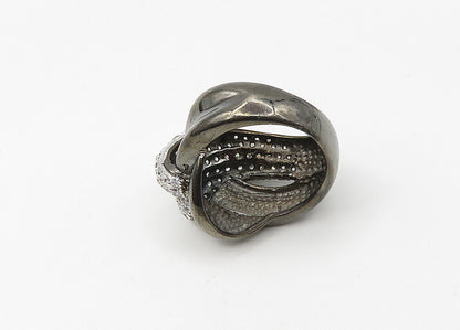 925 Sterling Silver  Vintage Cubic Zirconia Encrusted Band Ring Sz 7  RG21451