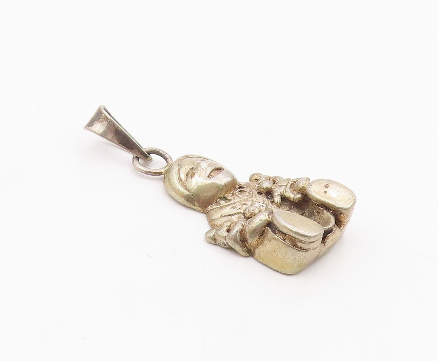 MEXICO 925 Sterling Silver  Vintage Dark Tone Sitting Old Lady Pendant  PT7857