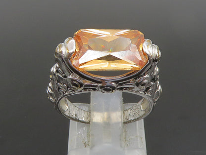 925 Silver  Vintage Orange Cubic Zirconia Beaded Detail Ring Sz 6.5  RG24783