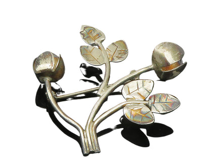 925 Sterling Silver  Vintage Blooming Flowers Motif Etched Brooch Pin  BP5790