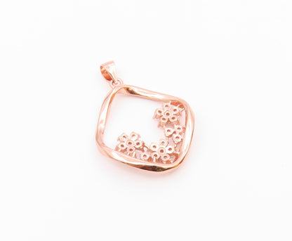925 Sterling Silver  Vintage Topaz Cluster Rose Gold Plated Pendant  PT20309