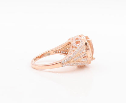 925 Sterling Silver Vintage Ring Rose Gold Plated Morganite & CZ  Sz 7  RG29473