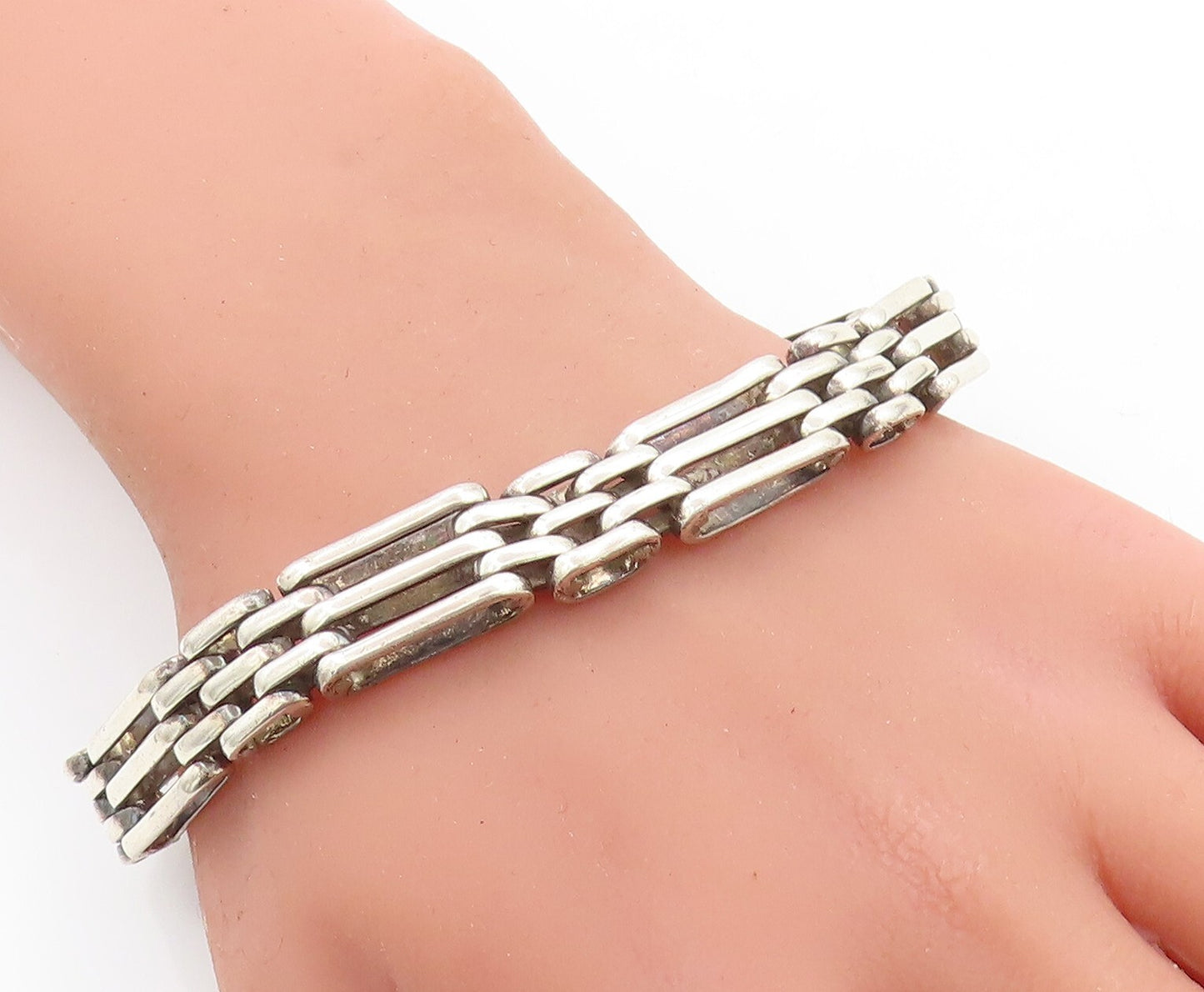925 Sterling Silver  Vintage Shiny Industrial Hinge Chain Bracelet  BT2107