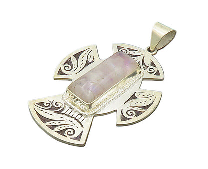 925 Sterling Silver  Vintage Cabochon Moonstone Floral Cross Pendant  PT16063