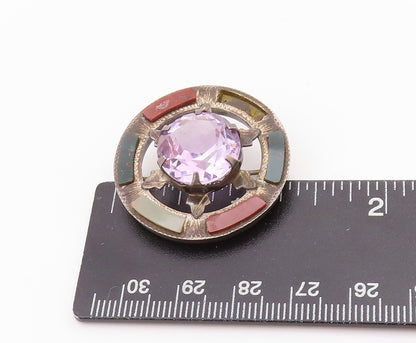 925 Sterling Silver Vintage Brooch Antique Amethyst Halo Gemstone Wheel  BP11673