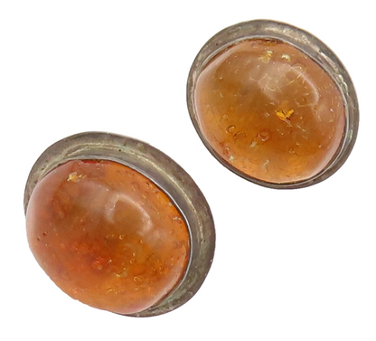 925 Sterling Silver  Vintage Minimalist Oval Amber Studs Earrings  EG12663