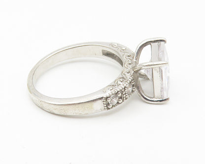 925 Sterling Silver  Cubic Zirconia Solitaire With Accents Ring Sz 7  RG11054