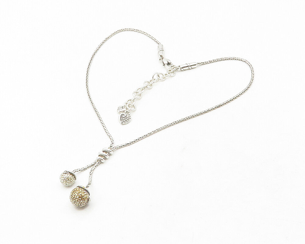 925 Sterling Silver  Vintage Topaz Spheres Shiny Wheat Chain Necklace  NE2023