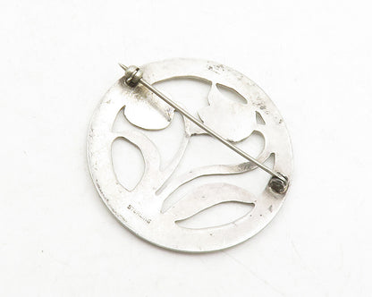 925 Sterling Silver  Vintage Flower Silhouette Round Cutout Brooch Pin  BP4658