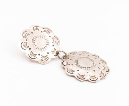 925 Sterling Silver Vintage Earrings MEXICO Etched Floral Concho Drop  EG14183