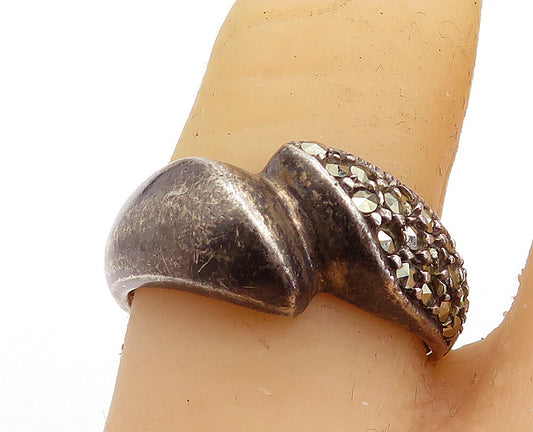 925 Sterling Silver  Vintage Marcasite Oxidized Bypass Band Ring Sz 7.5 RG6032