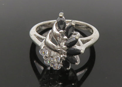 925 Sterling Silver  Vintage Shiny Topaz & Hematite Band Ring Sz 6  RG22271