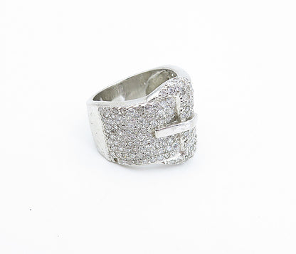 925 Sterling Silver  Cubic Zirconia Belt Buckle Motif Band Ring Sz 6  RG3634