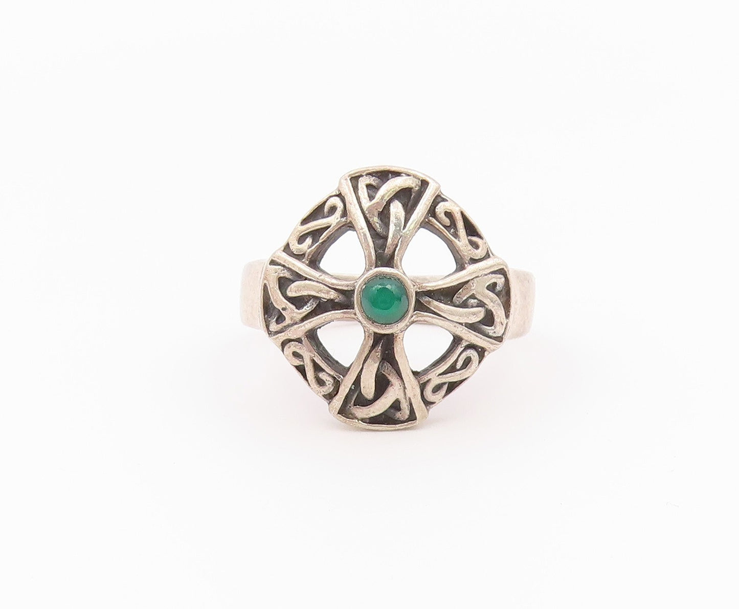 925 Sterling Silver Vintage Ring Emerald Holy Celtic Cross Band  Sz 6  RG36542