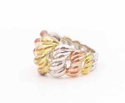 925 Sterling Silver Vintage Ring Gold Plated Tri Tone Braided  Sz 7.5  RG33511