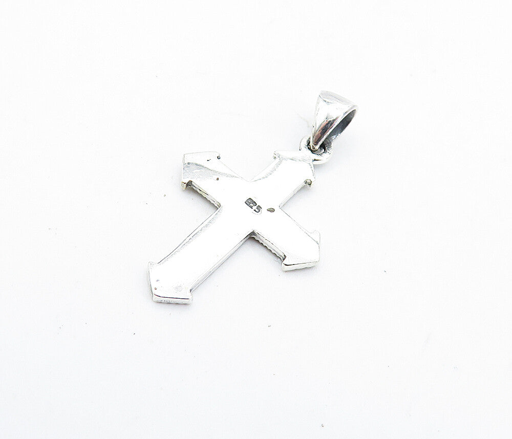 925 Sterling Silver  Petite Shiny Marcasite Religious Cross Pendant  PT6114