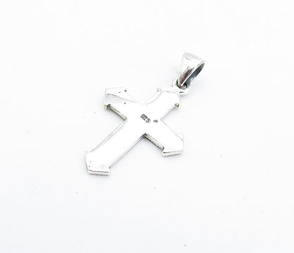 925 Sterling Silver  Petite Shiny Marcasite Religious Cross Pendant  PT6114