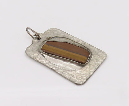 FELICE 925 Silver  Vintage Hammered Modernist Tiger's Eye Pendant  PT22224