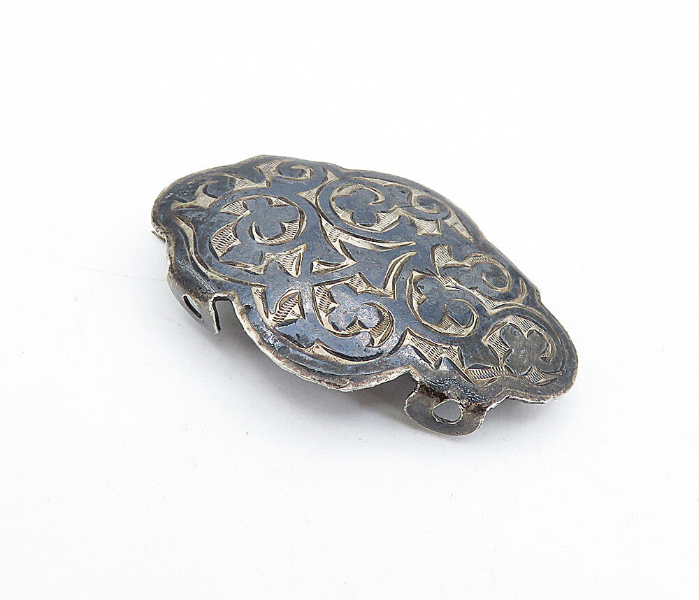 JAPAN 925 Silver  Vintage Antique Two Tone Floral Pattern Brooch Pin  BP1694