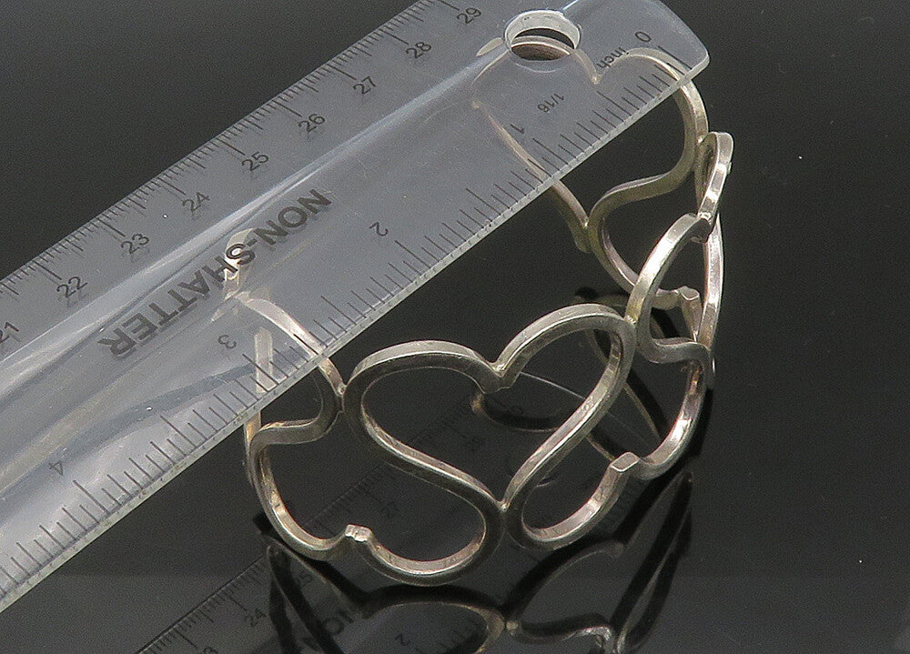 MEXICO 925 Silver  Vintage Shiny Up & Down Love Hearts Cuff Bracelet  BT8849