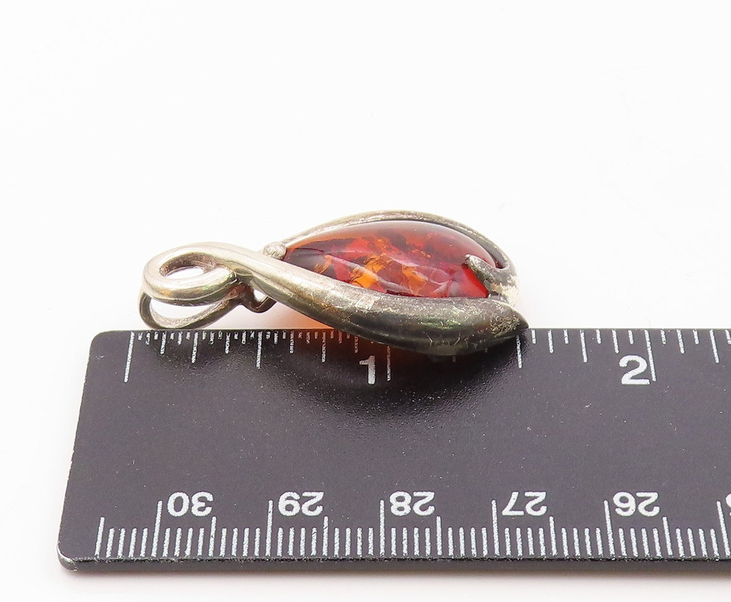 925 Sterling Silver  Vintage Wrapped Pear Shaped Baltic Amber Pendant  PT20180