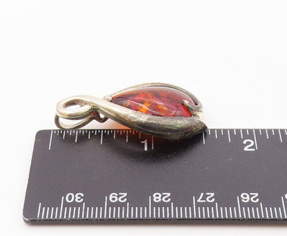 925 Sterling Silver  Vintage Wrapped Pear Shaped Baltic Amber Pendant  PT20180