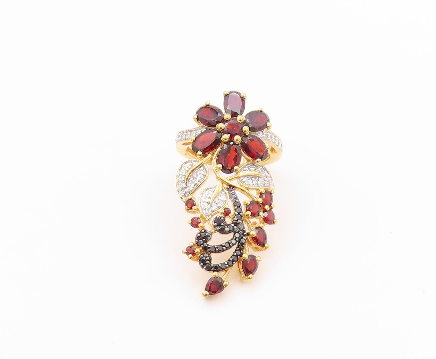 925 Sterling Silver Vintage Ring Gold Plated Garnet CZ Spinel  Sz 5  RG32210