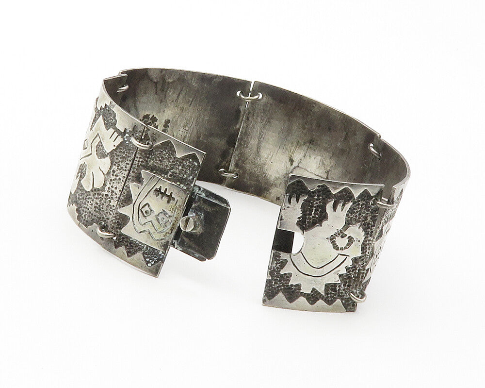 925 Sterling Silver  Vintage Antique Storyteller Panel Chain Bracelet  BT5537